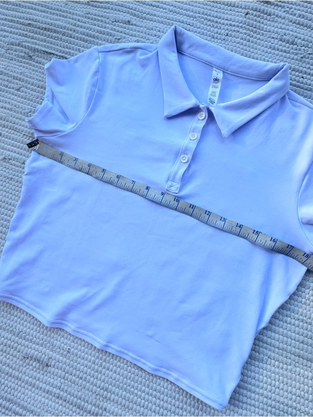 Alo Yoga White Polo Crop Top L Athletic Tennis Golf Minimal Chic